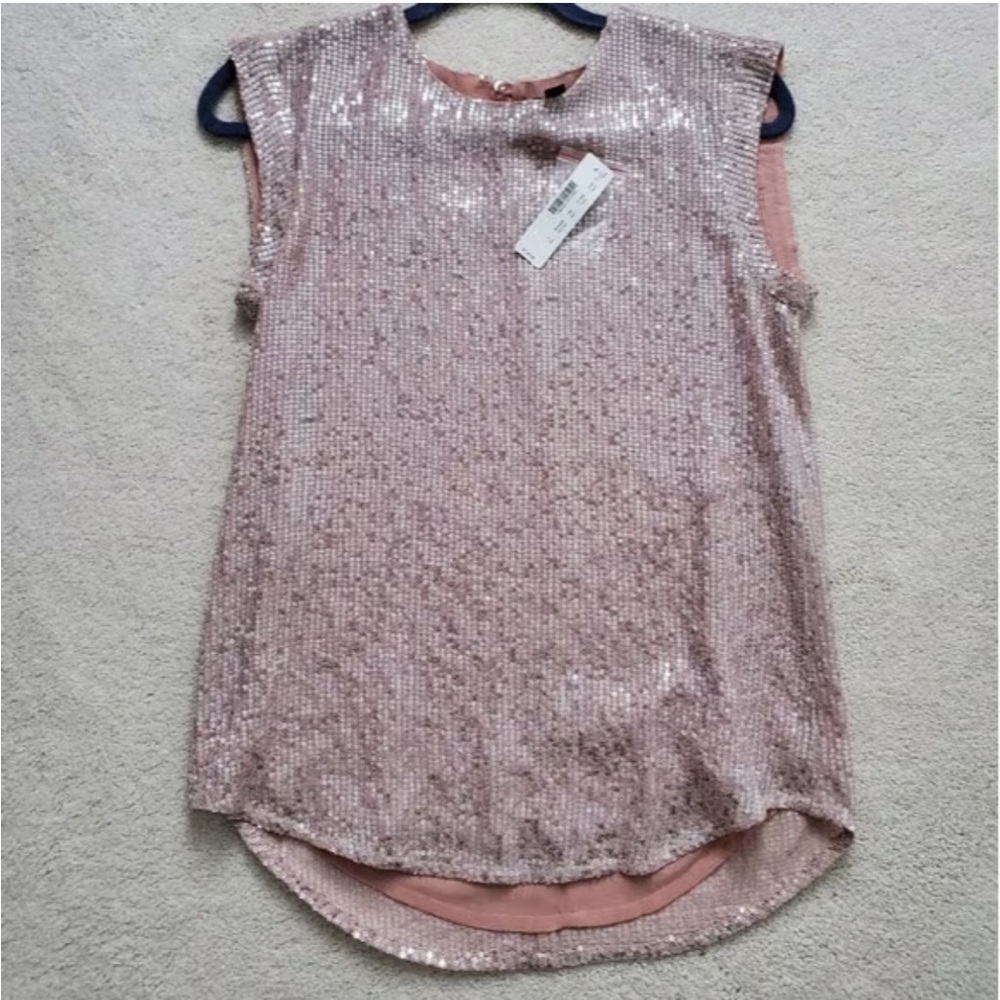 NWOT Ladies J. Crew Rose Gold Sequinned Top. Size XS
